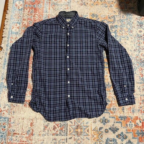 Jcrew 2-ply cotton blue and white checked button down - Picture 1 of 6